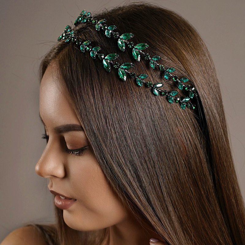 Moda europea y americana rhinestone diadema personalidad lujo doble hoja nupcial temperamento tocado diadema femenina