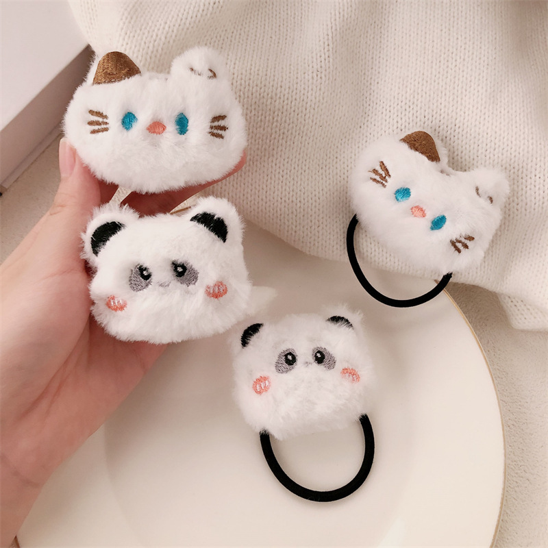 Anillo de pelo de peluche de dibujos animados osos lindos gatitos cuerda de cabello de niña universal de alta elasticidad atada cabeza de banda de goma adornos para el cabello