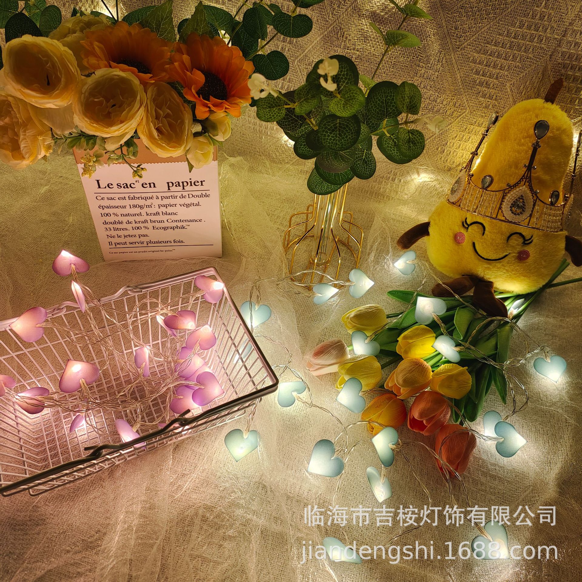 led布艺爱心彩灯串情人节心型浪漫表白520ins少女房间装饰灯氛围