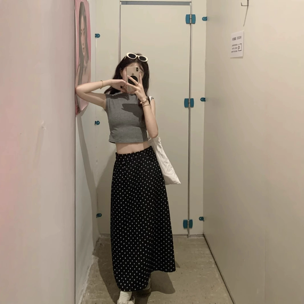Black spring fitted long skirt, plus size, high waist, for pear shaped body, A-line