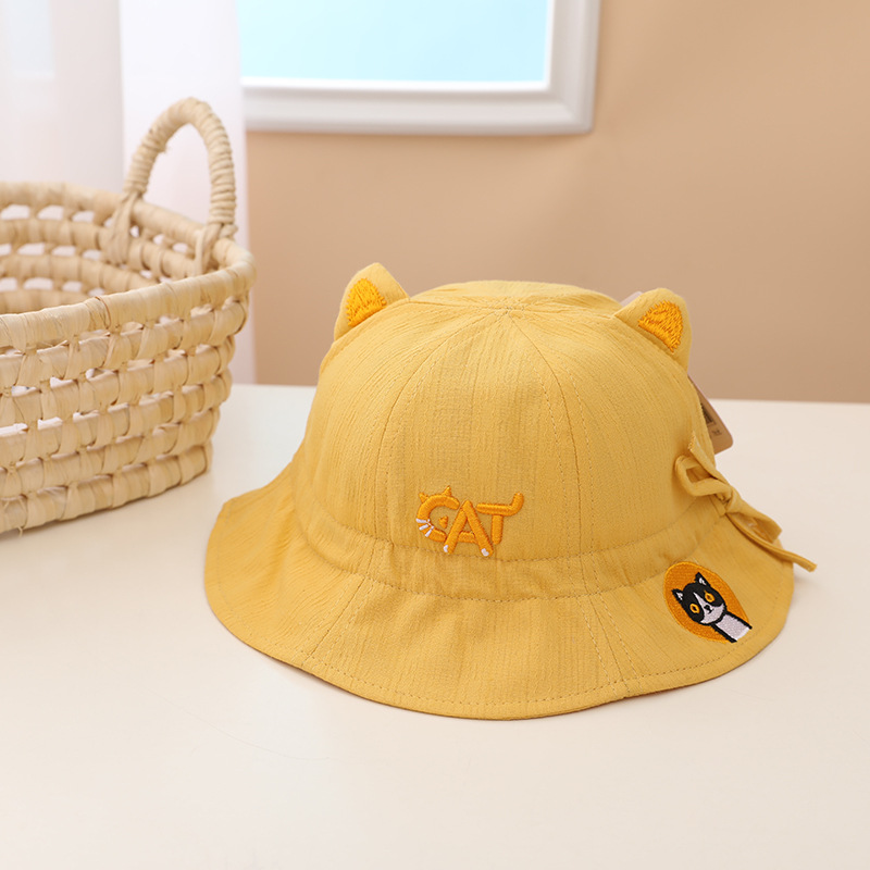 Cute Cat Ears Embroidered Cat Tethered Basin Hat 2022 Spring New Fisherman Hat display picture 2