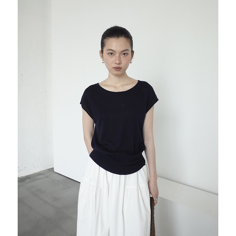Mmc Short-Sleeved Knitwear Women's Spring and Summer New Korean Style Waist-Slimming Design High-End Wool Diagonal Button Top Mmc Short-Sleeved Knitwear Women's Spring and Summer New Korean Style Waist-Slimming Design High-End Wool Diagonal Button Top