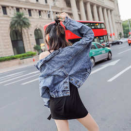 2021春秋新款韩版网红破洞百搭牛仔外套女短款显瘦宽松上衣夹克衫