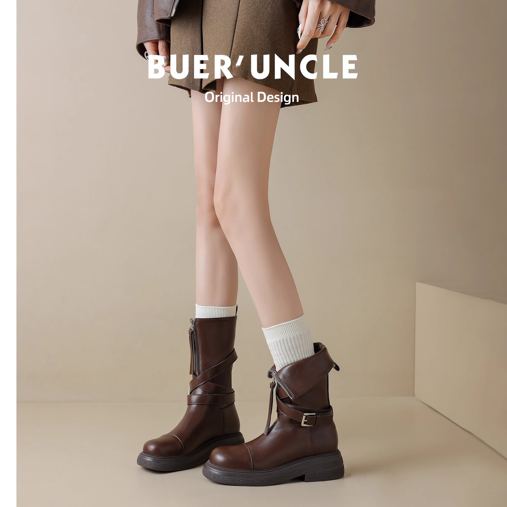 不二鞋坊 マーティンブーツ レディース イギリス風 レトロ ショートブーツ 2025年新作 秋 ライダーブーツ 厚底 ミドルブーツ