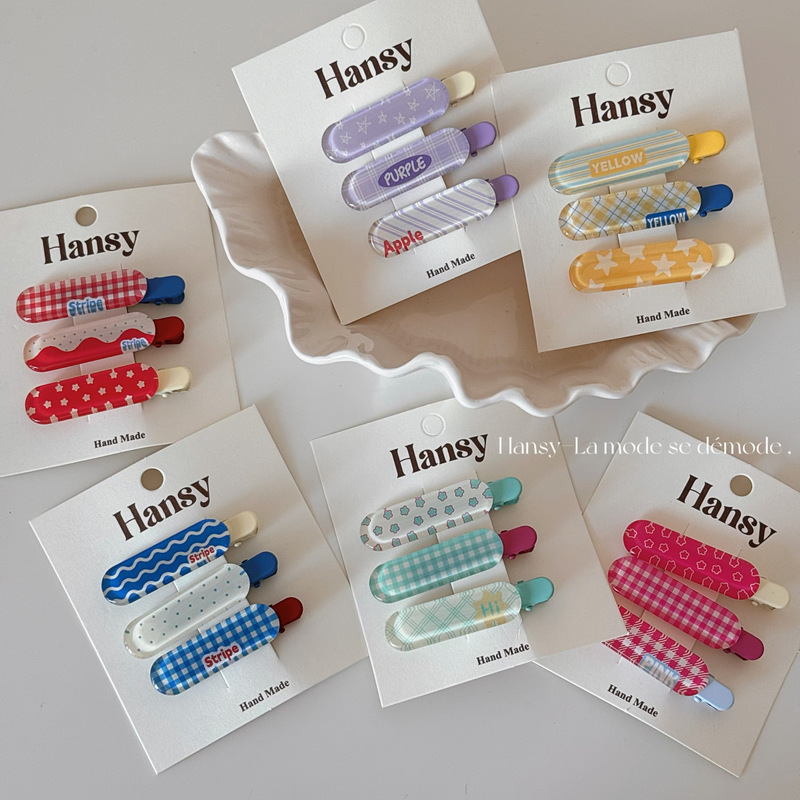 3-Piece Set of Cute Plaid Dopamine Hair Clips in Colorful Jelly Colors, Sweet Side Hair Clips for Women