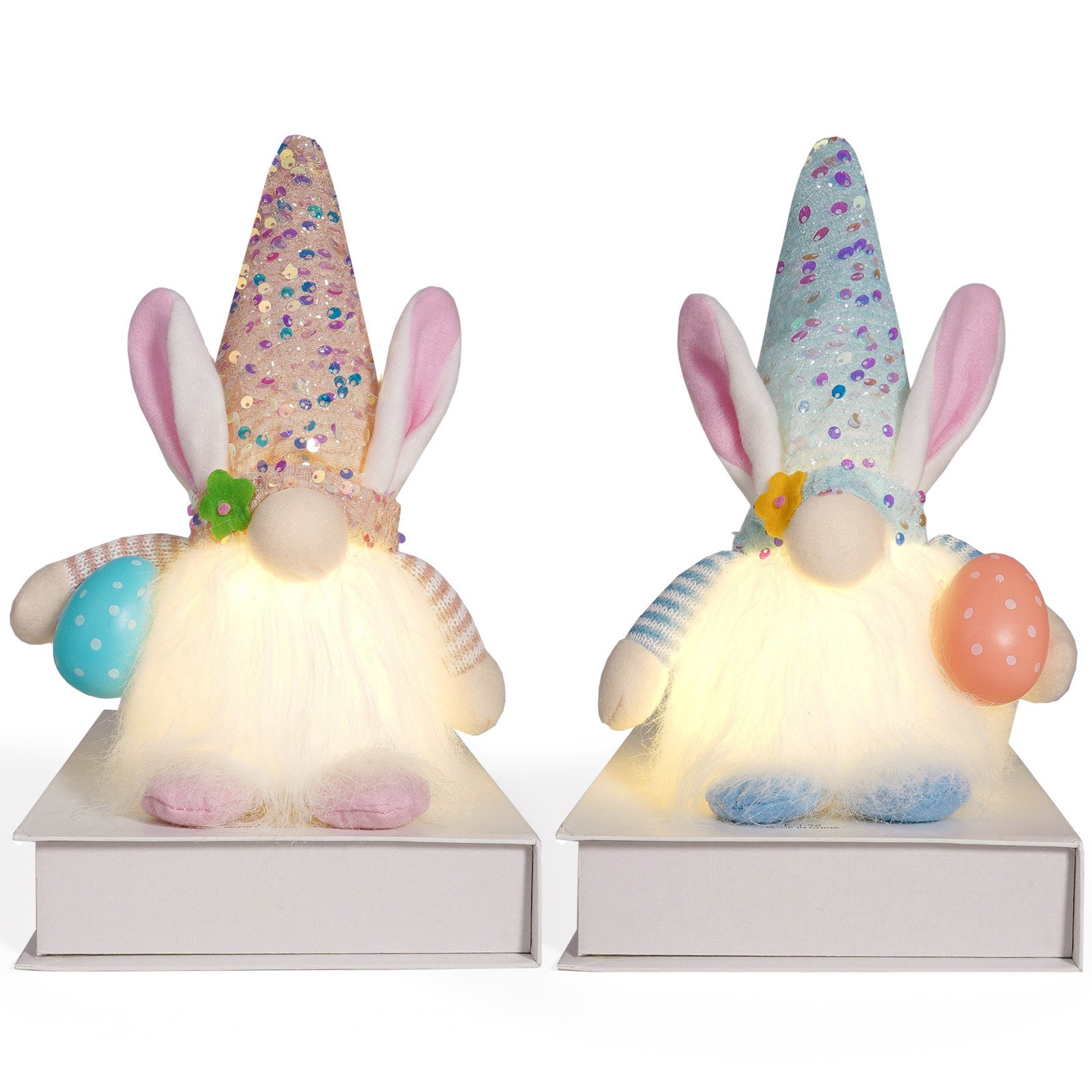 Nuevos productos transfronterizos de Pascua luminosa con lámpara conejo muñeca huevo esquinilla sombrero muñeca sin cara decoración