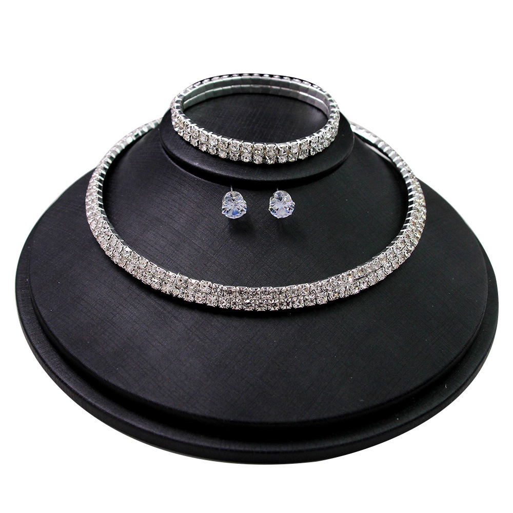 Collar de cadena de metal coreano con diamantes de imitación para boda, aretes de borla para novia, conjunto de joyería para banquete, venta al por mayor