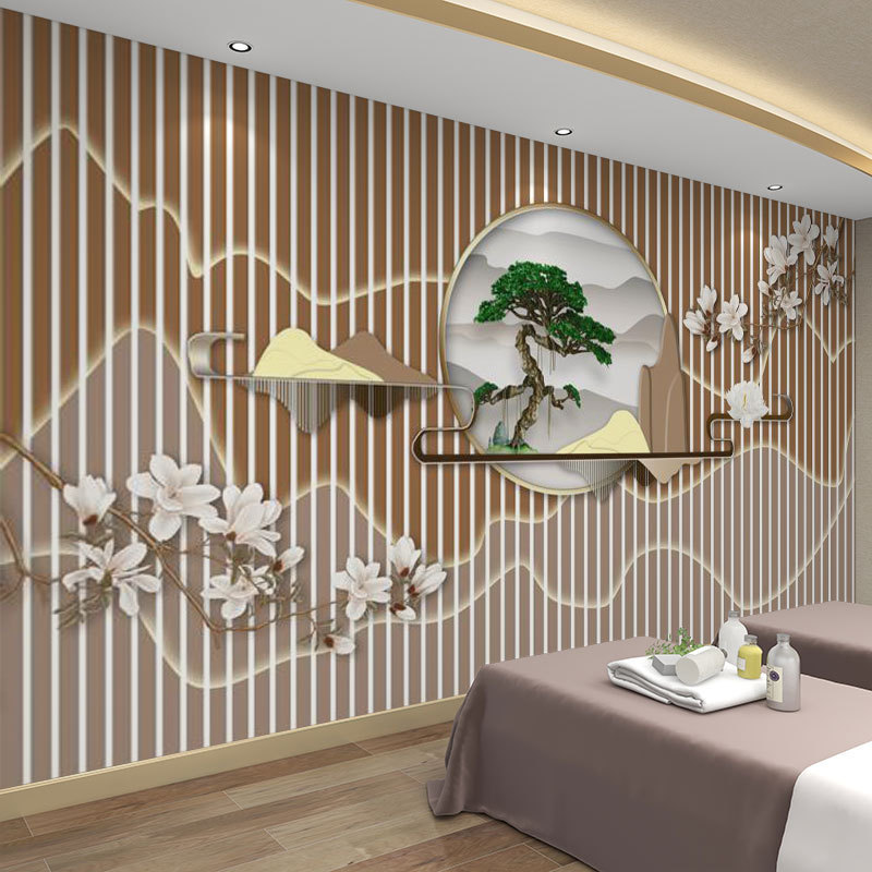 墙纸3d立体中式格栅墙布背景墙壁纸客厅装饰壁布店铺装修壁画|undefined