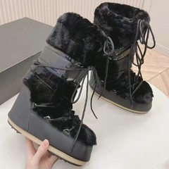 滑雪靴女2025冬新款加厚保暖套筒雪地靴防滑耐磨绑带面包靴月亮靴