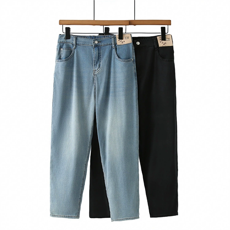 2024 летние тонкие джинсы большого размера толстые MM повседневные дикие эластичные корейские девять очков шаровары 6515