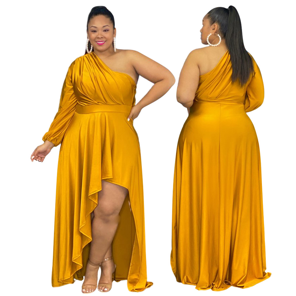 Long-Sleeved Irregular Plus Size Dress NSCYF74681