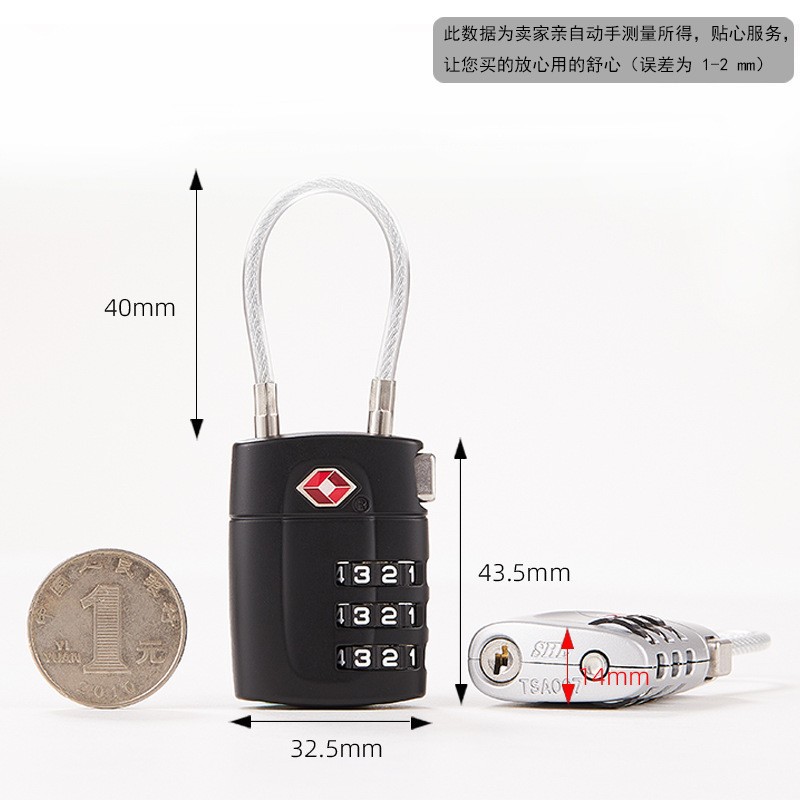 Source Factory TSA Customs Lock Travel Bag Lock Gym Cabinet Drawer Wire Rope Customs Password Padlock 3