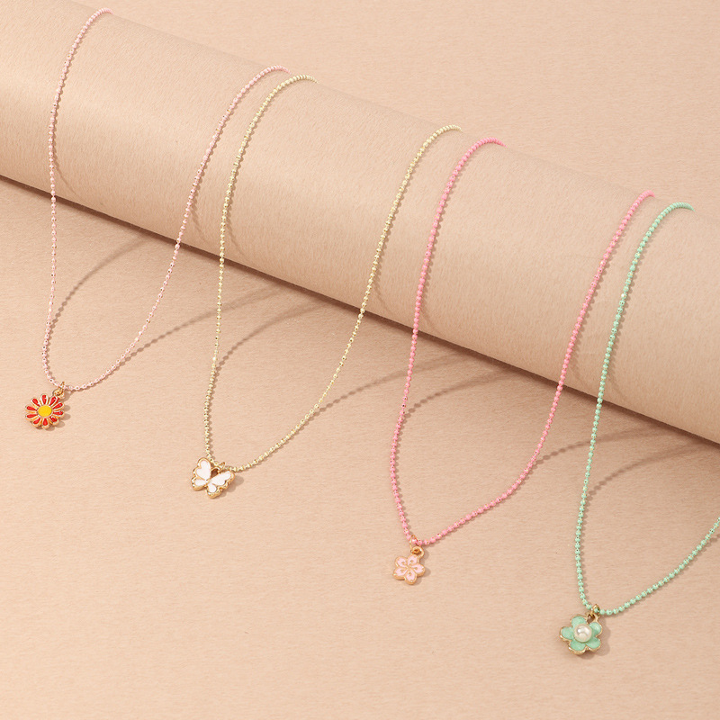 1 Set Fashion Heart Shape Bow Knot Alloy Plating Kidu0027S Pendant Necklace