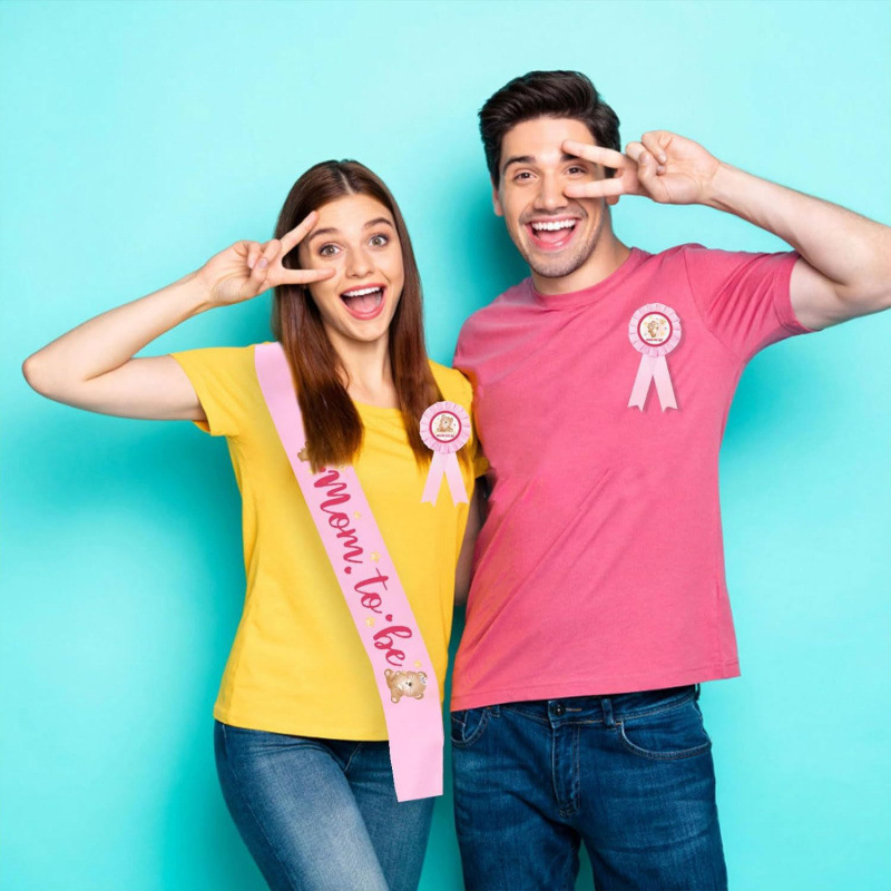 Correa de Hombro con Tema de Baby Shower, Osito de Peluche Rosa, Futura Mamá