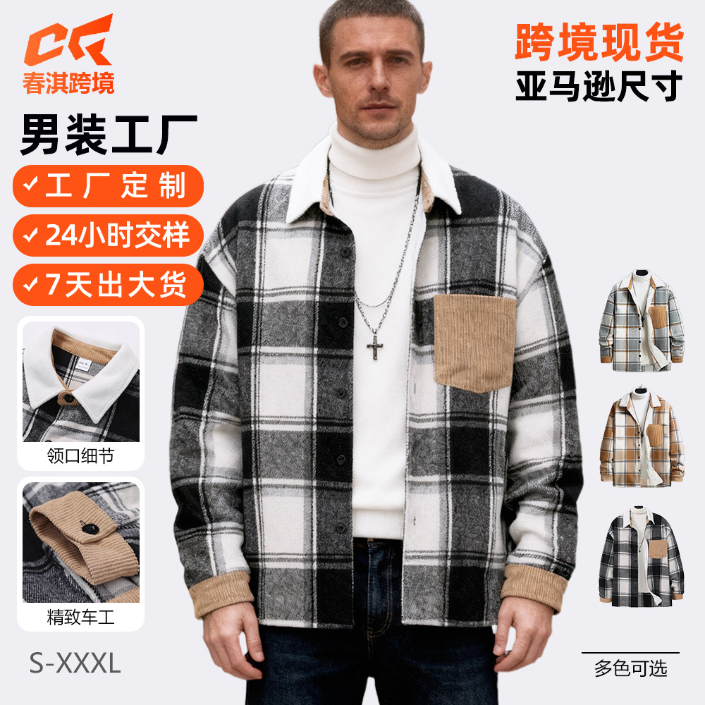 Nuevas camisas europeas y estadounidenses a cuadros transfronterizos, camisas de manga larga, camisas de botón, chaqueta casual, chaqueta