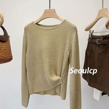 韩系设计感下摆提扣针织衫女秋季大码微胖MM显瘦宽松慵懒休闲毛衣