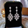 Three dimensional earrings, long universal zirconium, European style, flowered, micro incrustation, diamond encrusted