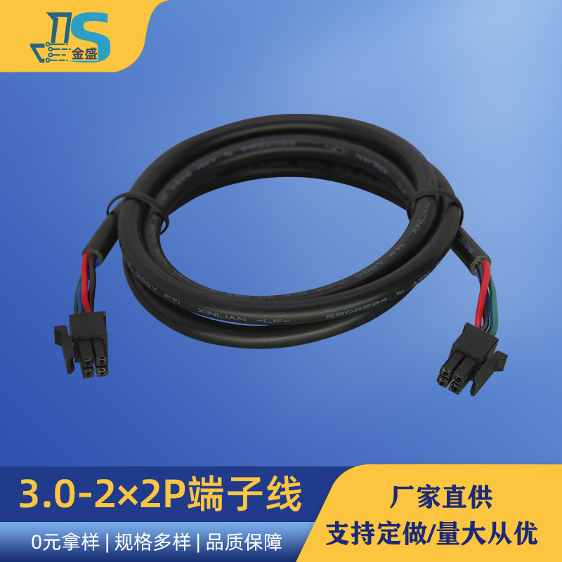 3.0 间距 4pin 双排公头连接线 带锁扣防脱落端子线智能家居线束