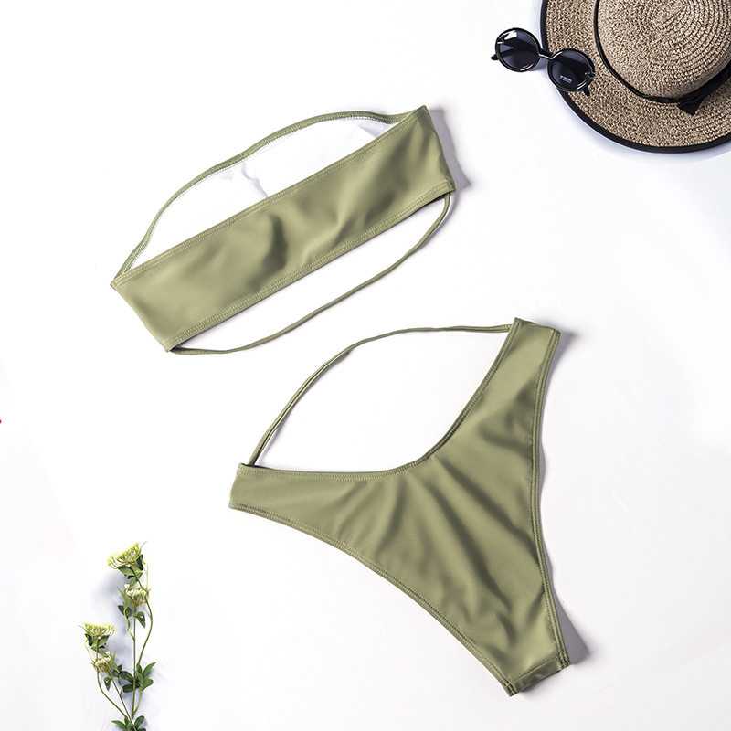 Women's Strapless Bikini Set Solid Colour Two-piece Swimsuit_voghion.com