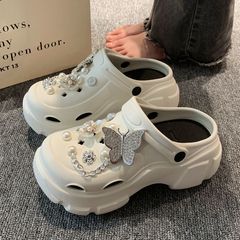 厚底洞洞鞋女新款夏外穿珍珠蝴蝶休閒百搭厚底沙灘鞋女涼拖鞋女