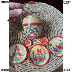潮汕純手作り彩色絵竹編み結婚花かご竹編みふるい飾り青掛け飾り花模様伝統竹芸