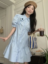 小清新甜美减龄立体花朵POLO领连衣裙女学生韩版显瘦衬衫A字裙子