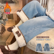 女童洋气秋冬季直筒加绒牛仔阔腿裤女宝宝2025新款加厚裤子冬装潮