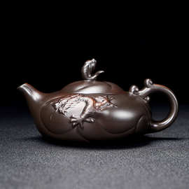 紫陶复古全纯手工大容量鱼化龙壶中式家用客厅办公室泡茶壶紫陶壶