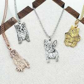 跨境宠物定制刻图项链人物相片小猫小狗图片diy刻字刻图925银项饰