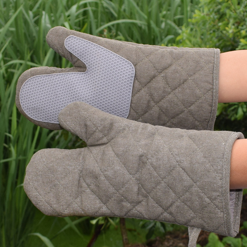 (2개) 캔버스 실리콘 고온 저항하는 500 도 오븐 전자 레인지 단열재 굽기 상업적인 두꺼운 긴 안티-SCALD 장갑