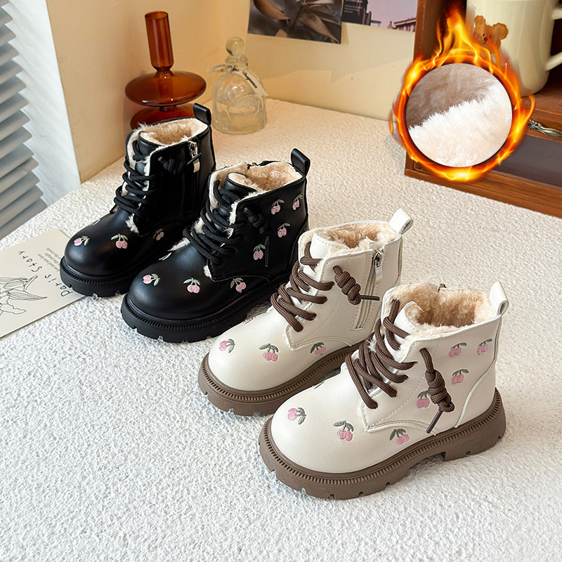 Boots Girls 2025 Autumn and Winter New Princess Style Embroidered Girls Princess Boots Floral Baby Girl Short Boots