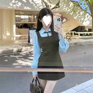 清纯系乖乖绝美假两件收腰连衣裙小个子超好看的小裙子2026年春季