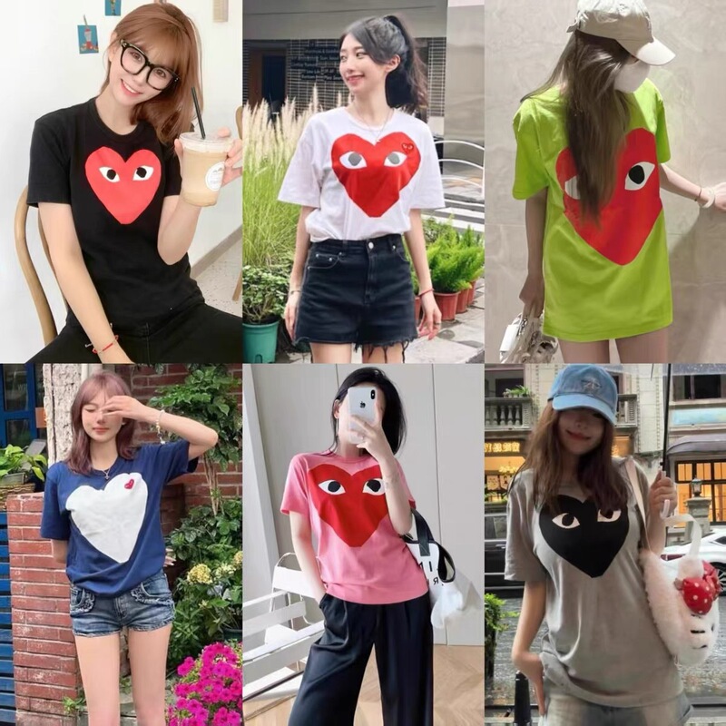 Cross-Border Popular Japanese Style New Version Couple T-Shirt Heart Men and Women Same Style Short-Sleeved Printed Heart T-Shirt Spring and Summer Short-Sleeved Clothing