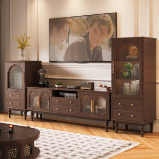 American Style Solid Wood TV Cabinet Coffee Table Combination Living Room Home French Storage Locker Height-added TV Cabinet