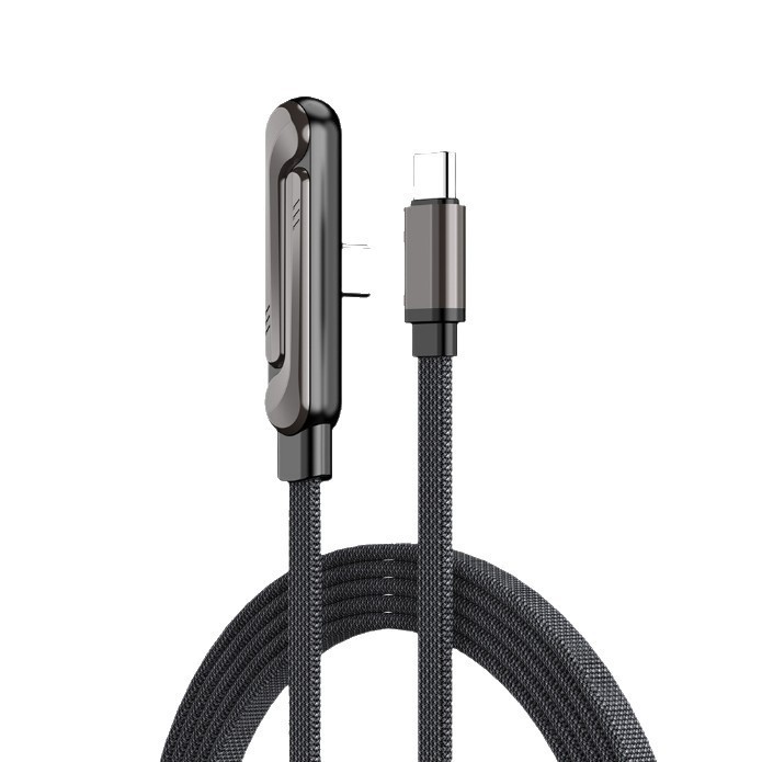 Diseño de codo de cable de datos trenzado de soporte plegable de 240W para cable de carga rápida de pantalla horizontal y vertical de Apple