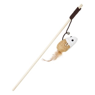 Handmade wooden pole cat ticking stick wooden Interactive cat ticking stick mouse head puppet fish cat toy with Bell cat ticking stick