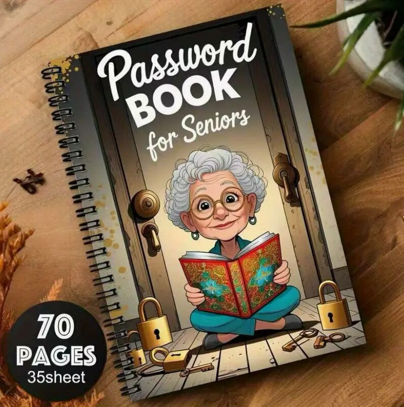 Hot-Selling Passwordbook Cartoon Spiral Password Notebook with Artistic Patterns for the Elderly, Coil-Bound