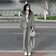 灰色小西装外套女2024春秋新款两件套装小个子设计感宽松休闲西服