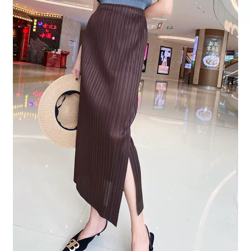 Юбка-плиссе Miyake средней длины с разрезом, элегантная, стройнящая, прямая, весна-осень 2025, новая, с высокой талией, юбка для костюма