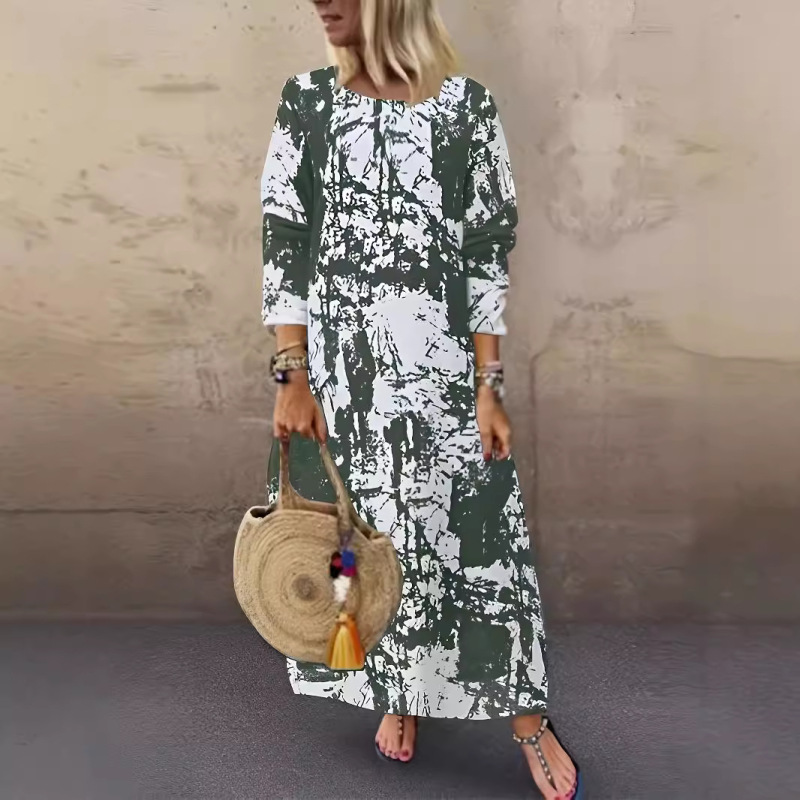 Clearance Sale: New Autumn Long-Sleeve Round Neck Printed Women's Dress from Amazon Europe and America, Japanese and Korean Casual Style Clearance Sale: New Autumn Long-Sleeve Round Neck Printed Women's Dress from Amazon Europe and America, Japanese and Korean Casual Style