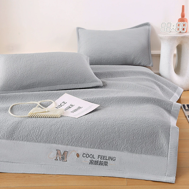 Summer popular silk mat ice bean mat three-piece set jacquard small ice bear series cold bean machine washable soft mat