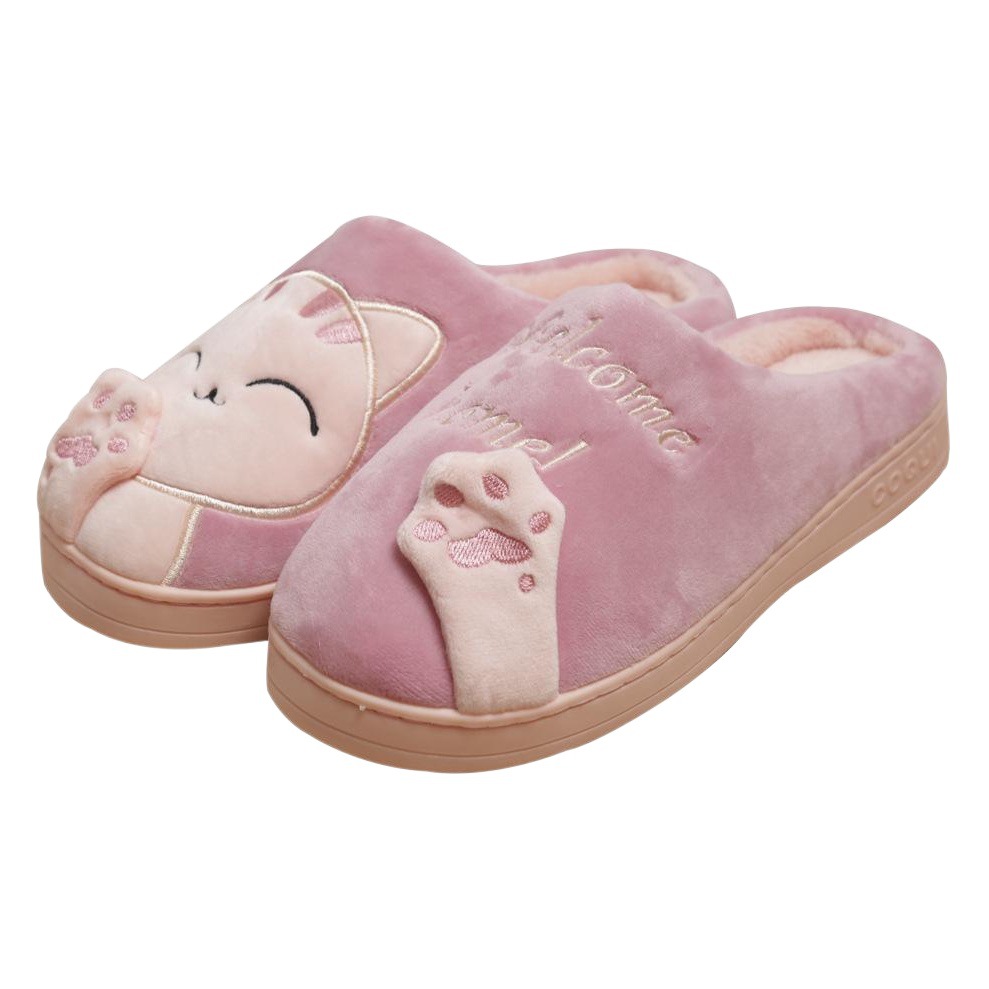 Pantuflas de algodón de invierno, diseño gato de la suerte, cálidas y peludas, unisex para pareja y uso en casa image 1
