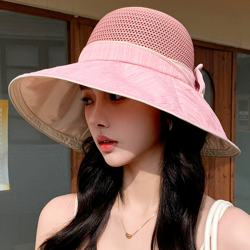 Fresh cute summer breathable beach travel sun hat with bow