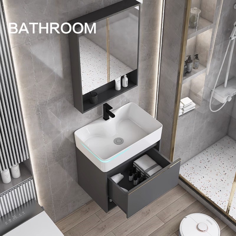 Pequeño apartamento cajón de madera maciza gabinete de baño Baño lavabo combinación integrada mesa de lavado lavabo piscina