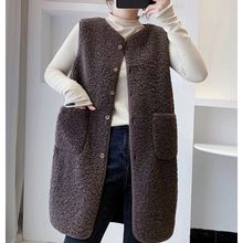 仿羊羔毛绒中长款马甲外套女秋冬季时尚新款洋气百搭女士无袖马夹