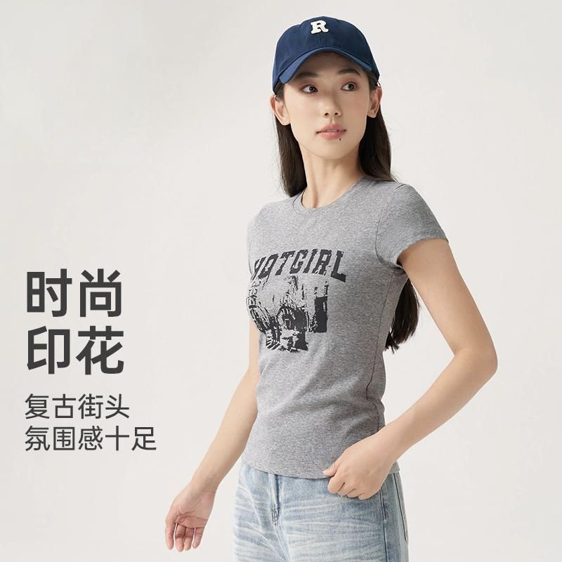 High Street American Retro Short-Sleeved Fitness Wear for Women, Marathon Equipment, Sports Tops, Girls' Running T-Shirts, Versatile