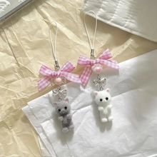 千禧风y2k甜酷小奶猫蝴蝶结糖果手机链条耳机壳挂件ccd挂链咕本链