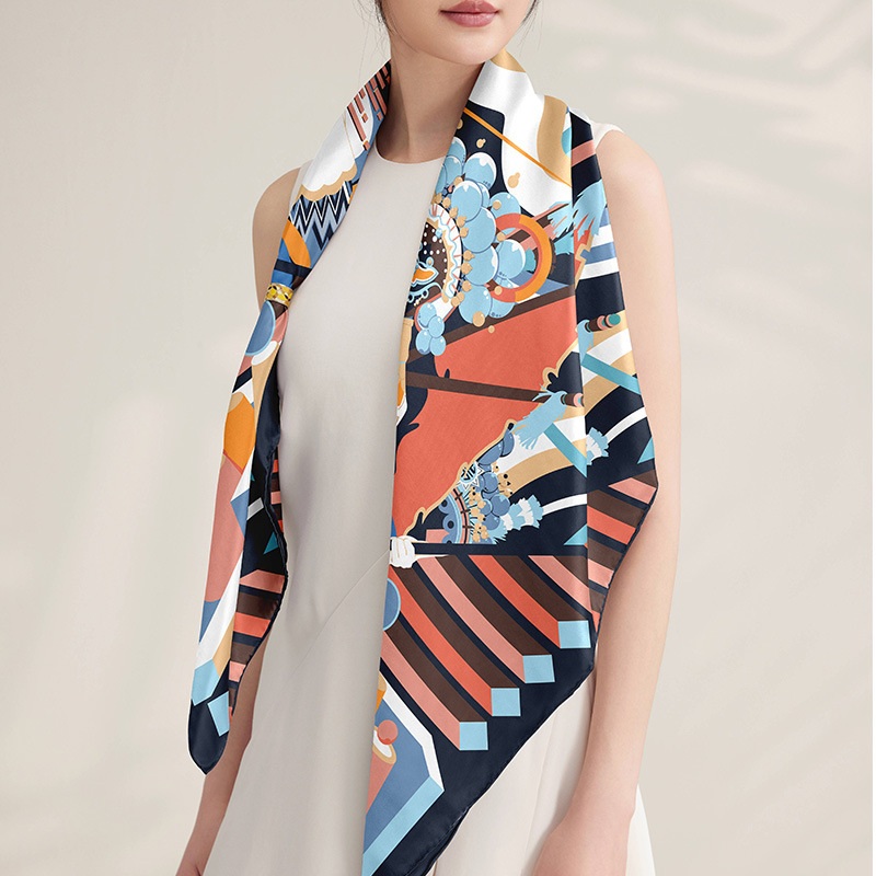 New Chinese Silk Scarf 100% Mulberry Silk 110cm Silk Square Scarf_voghion.com