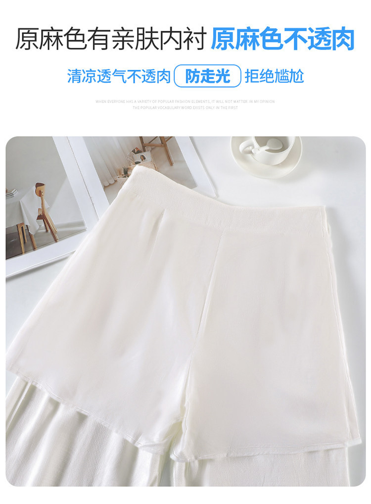 Quần culottes nữ ống rộng vải lanh cạp cao thắt lưng bản to — Màu đen thông thường chi tiết 36