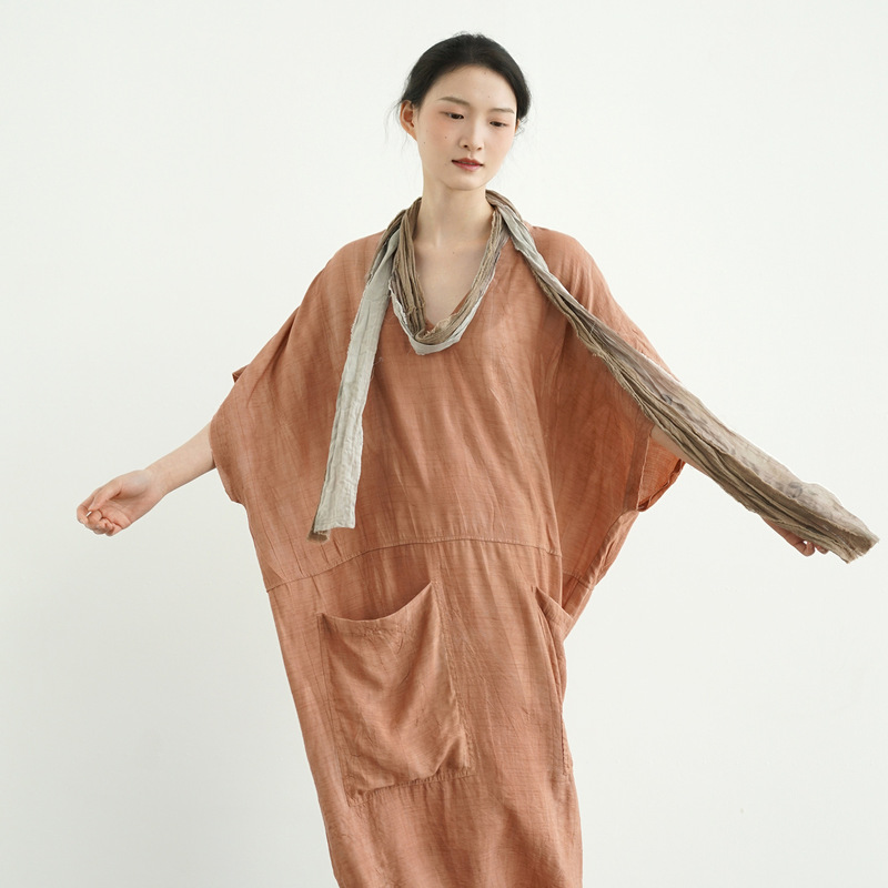 Original Design Vintage Artistic V-neck Loose Profile Dress Comfortable Comfortable Personality Fried Color Robe L25073 Original Design Vintage Artistic V-neck Loose Profile Dress Comfortable Comfortable Personality Fried Color Robe L25073